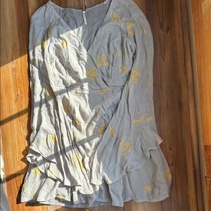 Free People White Long Sleeve V-Neck Sundress